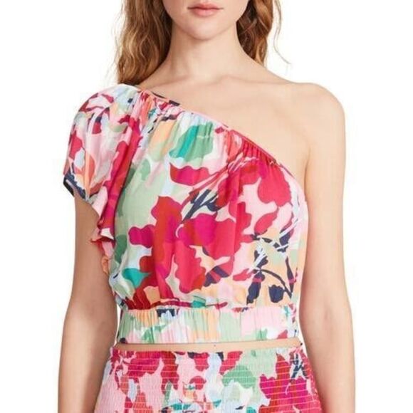 BB Dakota x Steve Madden Women's Sz M Rose Water Floral One Shoulder Top $69+ - Picture 6 of 6